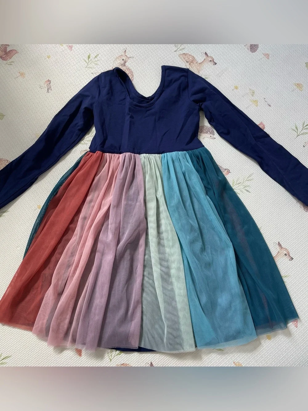 Hannah Andersson Rainbow Tulle Dress Navy Multi size 6/7